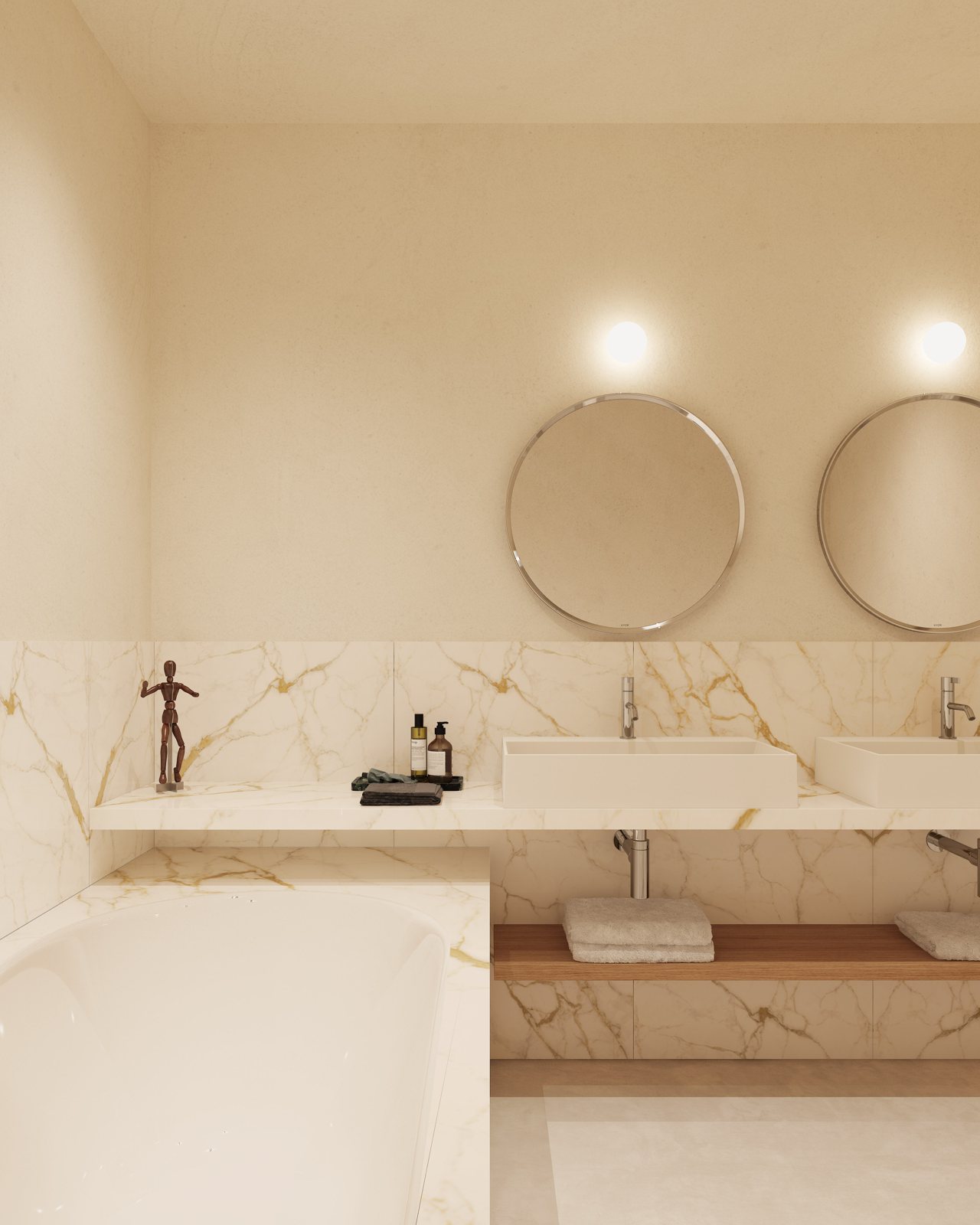 Bagno in marmo con doppio lavabo